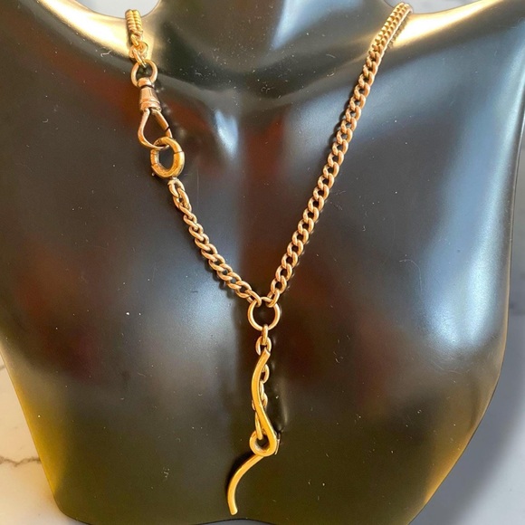 Vintage 14k Rose Gold 15.5” Watch Chain Dog Clip Moustache 3.5mm Curb Necklace! - Picture 7 of 16